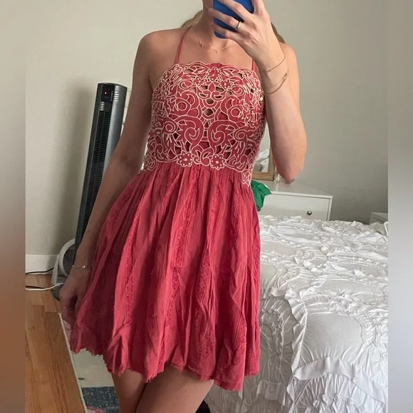 open lace back dress Free People Women's Bluebell Maxi, Cherry Combo, L at Amazon Women's  Clothing store